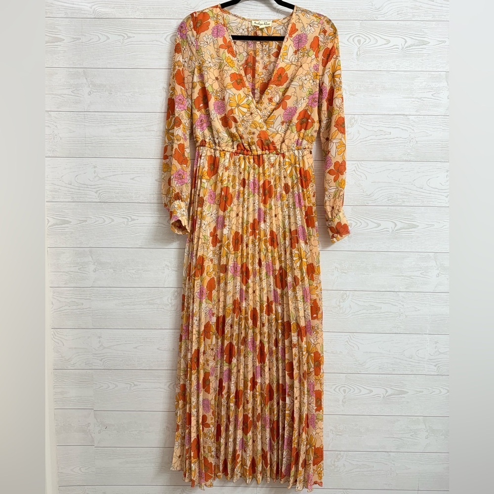 Indigo Rose Women’s Orange Floral Sheer Boho Maxi Dress. Size M
